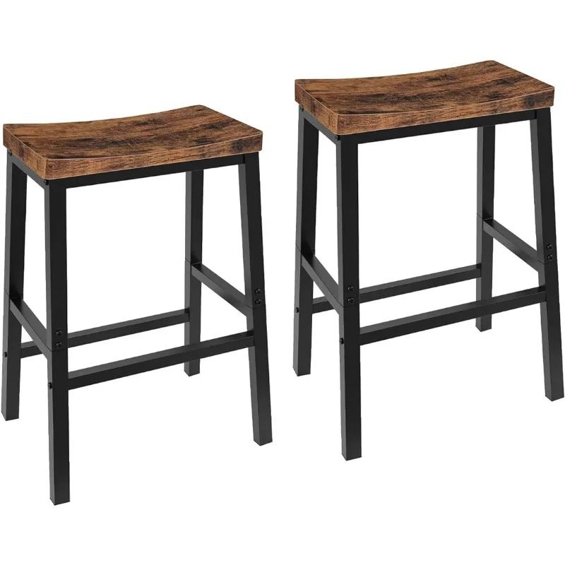 

Set of 2 Bar Chairs, 23.6 Inch Saddle Stools, Kitchen Counter Stools with Footrests, Industrial Stools for Dining Room, Kitchen