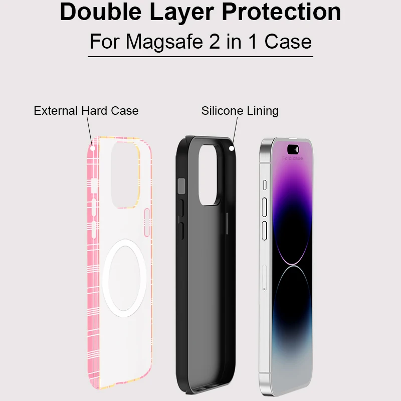 Фото Магнитный чехол Fcicicase 2-в-1 для iPhone 17 Air 16 15 14 13 11 12 Pro Max Plus с акриловым сетчатым узором, совместимый с MagSafe №3