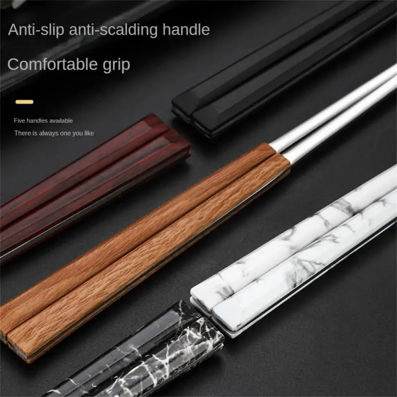 

Practical Single Person Chopstick Household Tableware Wood Grain Handle Luxury Style Long Chopsticks Kitchen Tools Beautiful