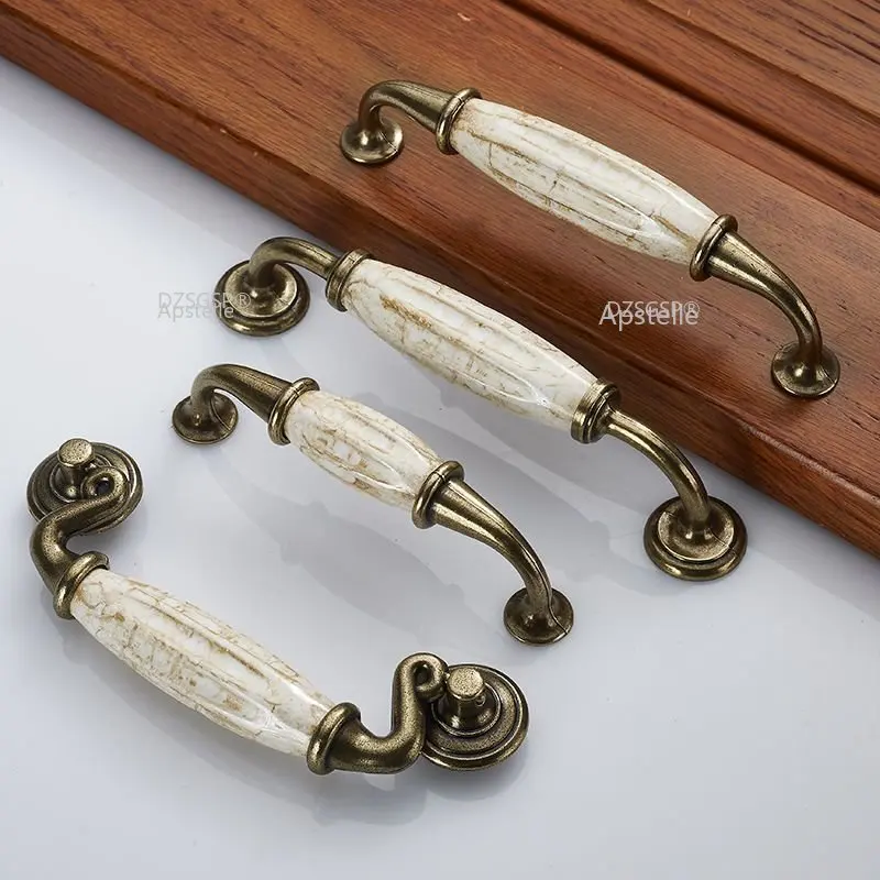 

Antique Bronze Crack Design Ceramic Handles Cabinet Pulls Zinc Alloy Drawer Knobs Wardrobe Door Handle European Furniture Handle