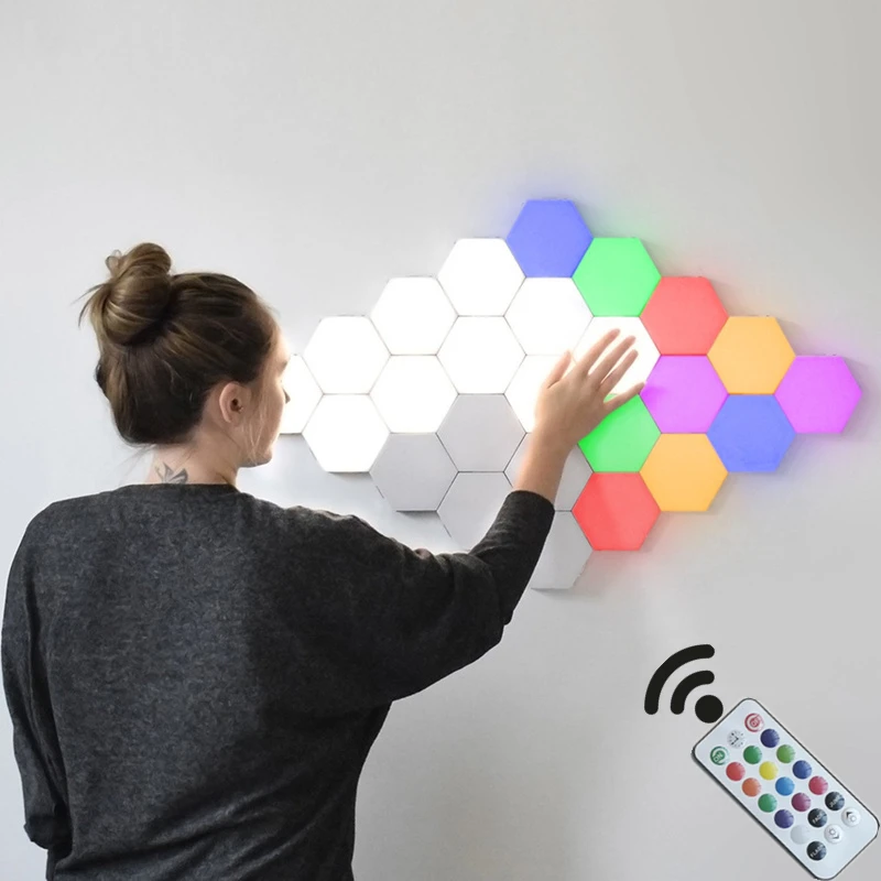 

INS Remote Control Honeycomb Modular Assembly Helios Touch Wall Lamp RGB Quantum LED Magnetic Light Bedroom