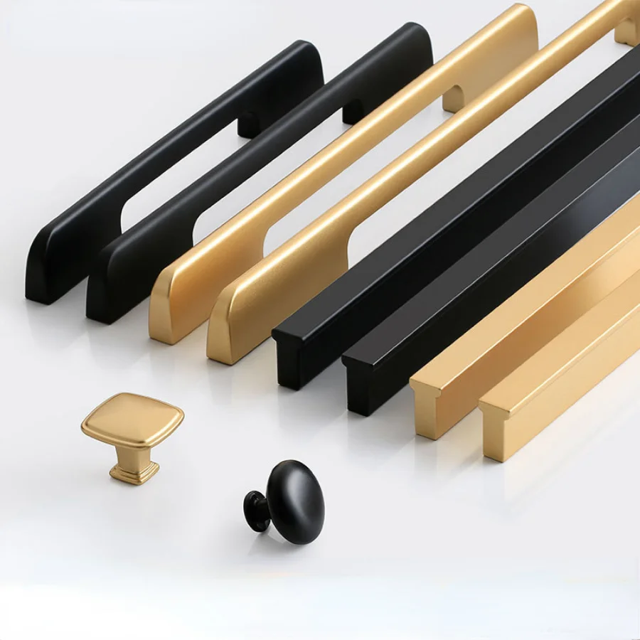 

96-320mm Hole Spacing Aluminum Alloy Door Knob Black and gold kitchen cabinet handles modern minimalist decoration style