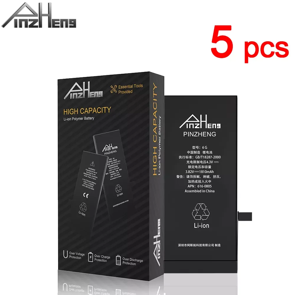 

2023New 5 Pcs/lot PINZHENG Newest Battery For Apple iPhone 6 6s 7 8 Plus Replacement Bateria For iPhone 5 5s SE Mobile Phone Bat