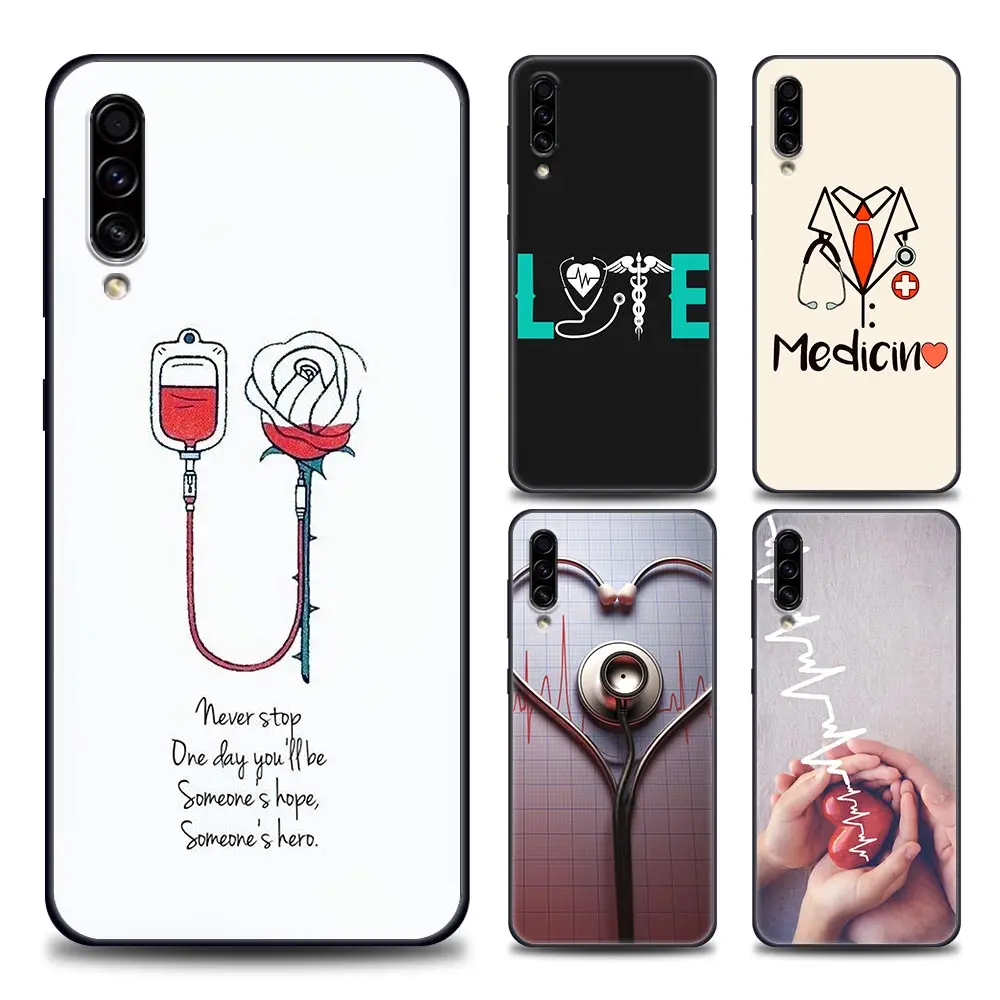 

Phone Case for Samsung A10 e S A20 A30 A30s A40 A50 A60 A70 A80 A90 5G A7 A8 2018 Soft Silicone Heart and Stethoscop Nurse Love