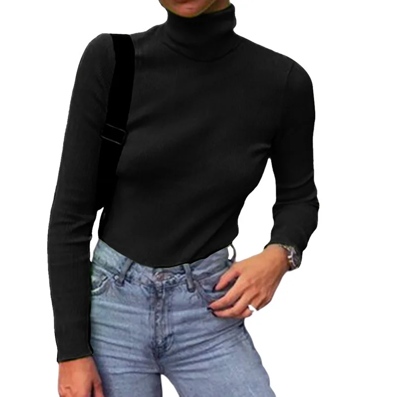 Women Knitted Ribbed Clothes Neon Green Turtleneck Sweaters Shirts Long Sleeve Top Slim Fit Winter Autumn Shirt Pullover M0243 | Женская