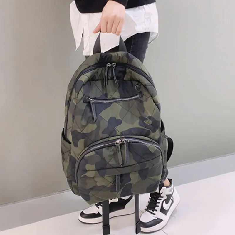 Neutral Waterproof Nylon Backpack Women Large Capacity Travel Leisure Commuting Bag New Men Camouflage Zipper Backpacks
