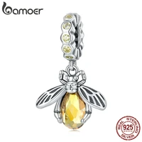 bamoer 925 sterling silver delicate bee charm bead zircon pendant for women fit original diy bracelet necklace fine jewelry gift