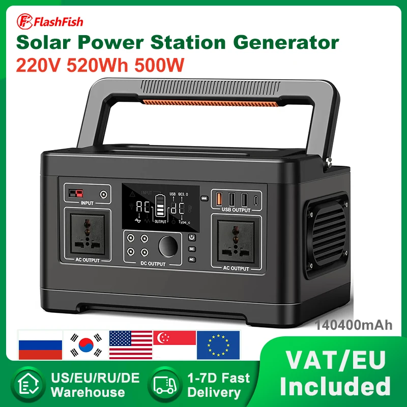 

Flashfish 220V 500W Solar Generator Portable Outdoor Power Station Emergency Large Capacity Home High Power Supply Generator