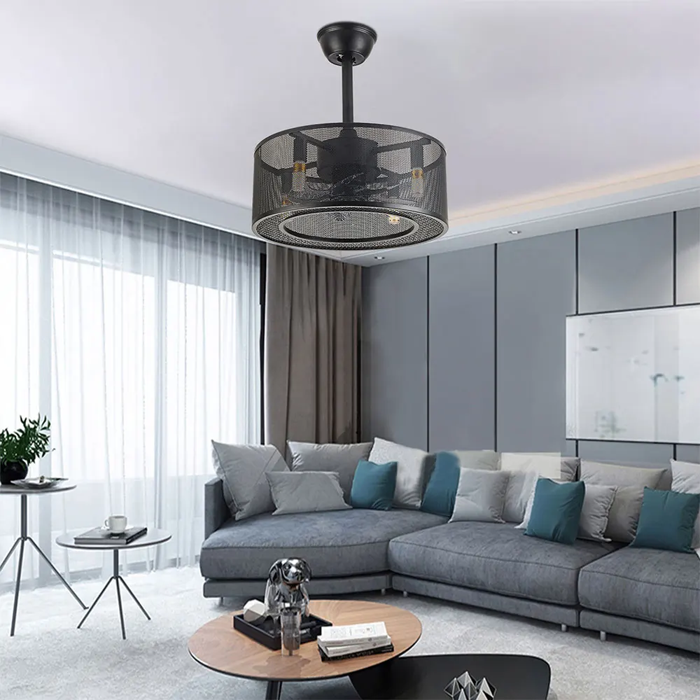 

Retro Metal Ceiling Fan Lamp Fan Light Smart W/ Timing Function Indoor Outdoor