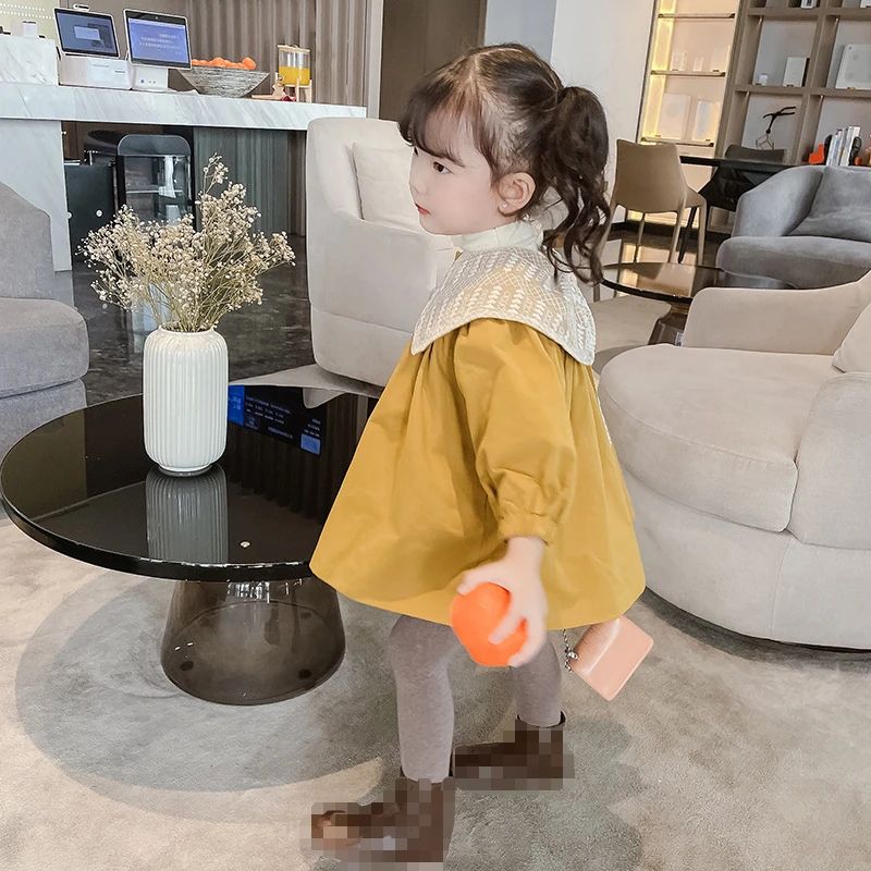 Freely Move Girls Windbreaker Baby Coat Top Autumn Long Bowknot Lapel Trench Children's Clothing Kids Jacket Casual Outerwear