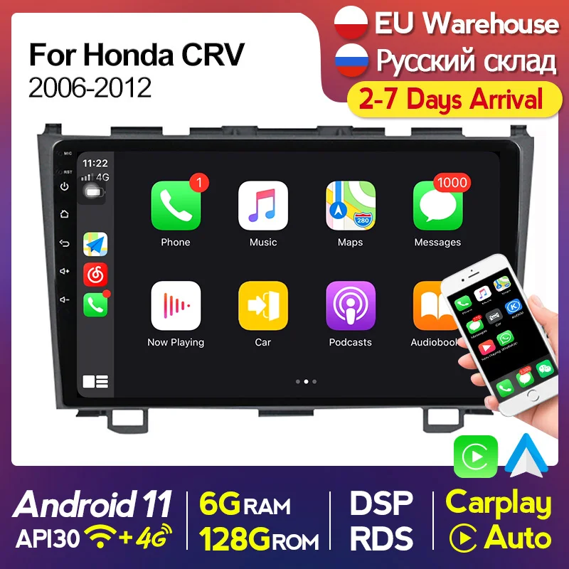 

6+128G Android 11 Car Radio Multimedia Player For Honda CRV CR-V 3 2006 2007 2008 2009 2010 2011 GPS 2 Din FM European Warehouse