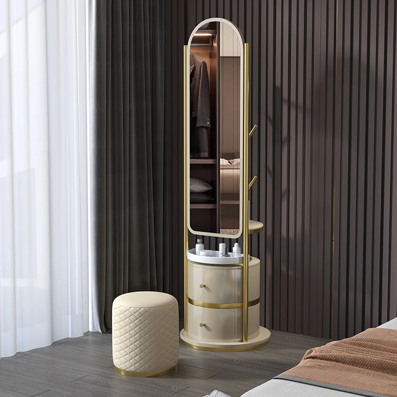 

zq Light Luxury Dressing Mirror Clothes Rack Integrated Storage Multi-Functional Storage Rack Floor Coat Rack