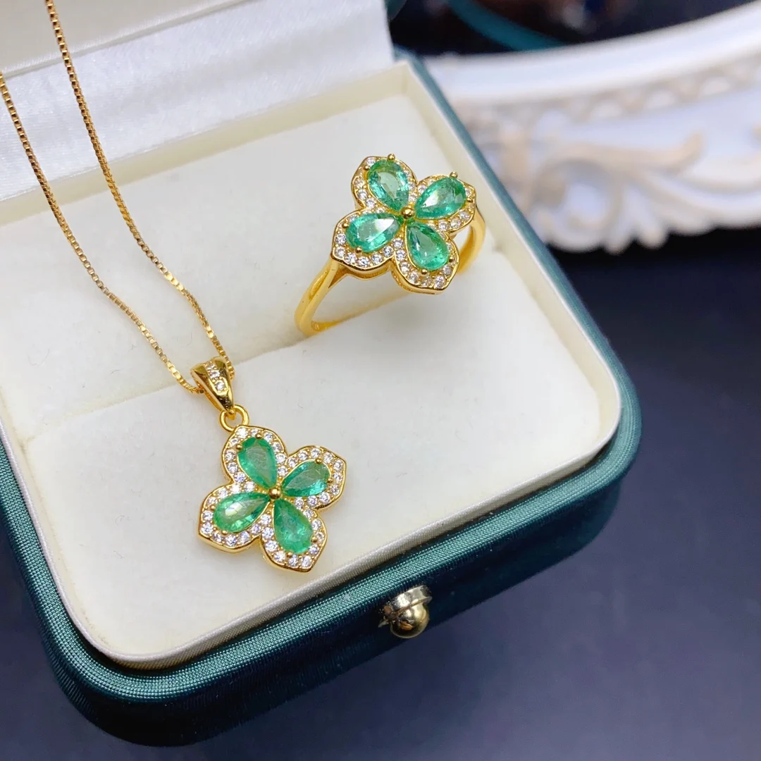 

Женский ювелирный комплект из серебра 925 пробы, с натуральным изумрудом