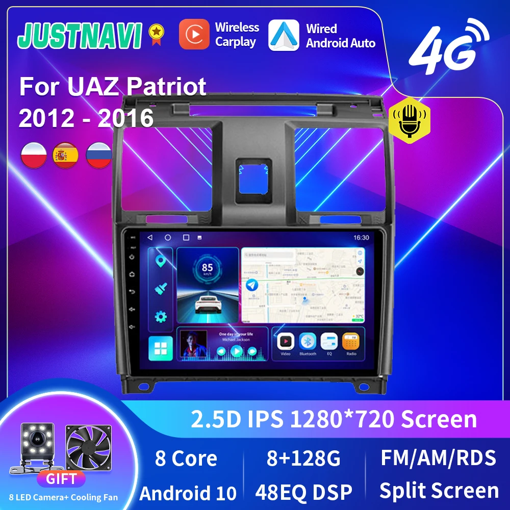 

JUSTNAVI Car Radio Android 10.0 Multimedia For UAZ Patriot 2012 2013 - 2016 Wireless Carplay Auto DSP GPS IPS 1280*720P No 2DIN