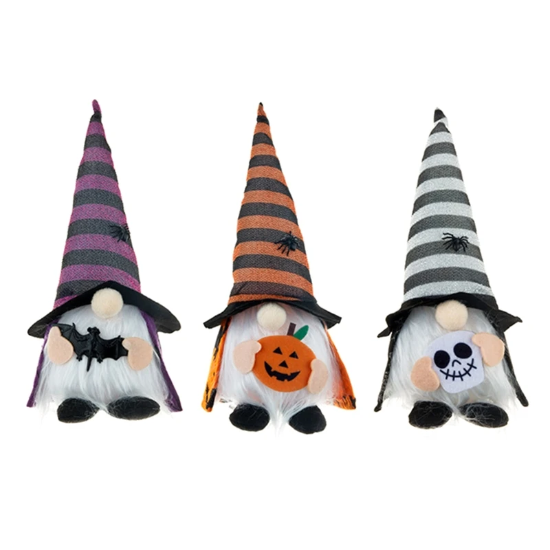 517E Halloween Lighted Gnome with Led Light Witch Cloak Spid