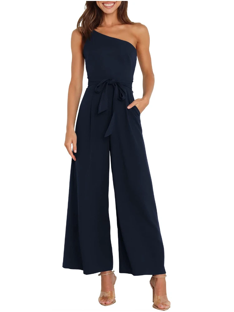 

Chic and Elegant Woman Jumpsuit Off Shoulder Asymmetrical Lace Up Jumpsuit Women Solid Backless Summer Outfits for Women 2023