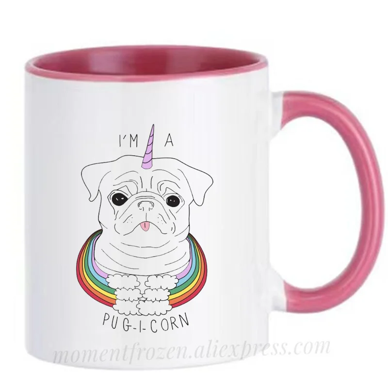 Funny Unicorn Mugs Handle Pug Dog Coffee Cups Creative Milk Drinkware Personality Morph Coffeeware Home Decor Birthday Gifts