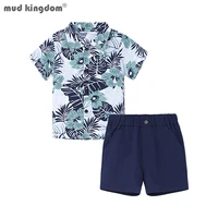 mudkingdom summer boys hawaiian outfits floral short sleeve shirt and plain shorts sets for kids clothes beach holiday suit