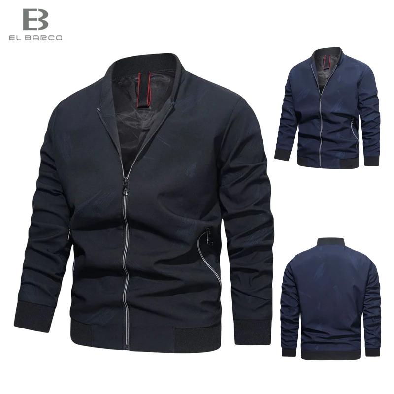 

EL BARCO 2022 New Autumn Windproof Black Navy Blue Stand Collar Baseball Coats Jackets For Men