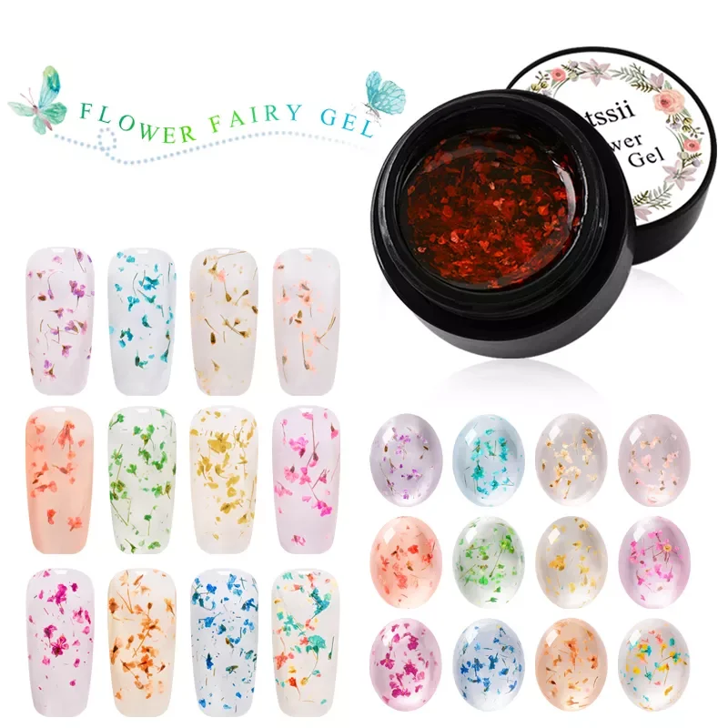 

NEW2023 Floral Gel Varnish Fairy Nail Gel Polish Dried Flowers Design Gel Lacquer 5ml Lasting UV Soak Off Gel Nail Polish 1 PC