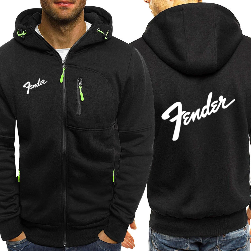 

2023 Music Guitar Fender Logo Latest Harajuku Casua Hooded Sweatshirt Men's Long-Sleeved Jacket Zipper Track Sportswear Tops