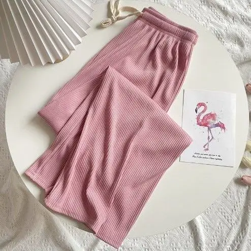 

2022 Spring Women's Fashion Loose Thin High Waist Trousers Female Long Solid Color Pants Ladies Drawstring Wide Leg Pants F47