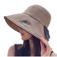 new brand bucket hat women feather embroidery travel beach sunscreen hats female big eaves panama girls fashion caps