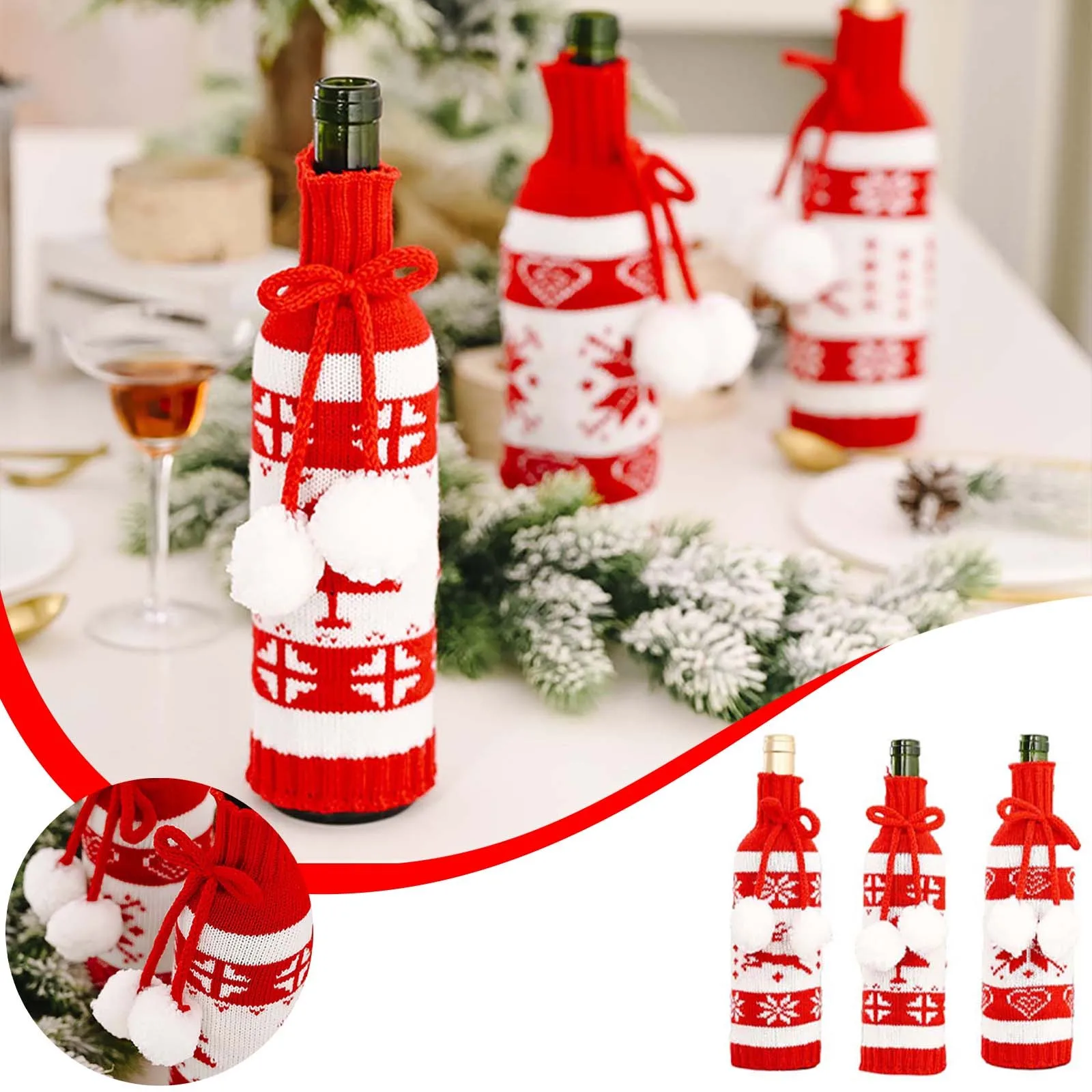 Christmas Decoration Supplies Knitted Double Ball Wine Bottle Set Style Creative Red Wine Bottle Bag Red Wine 6oz Glasses Set