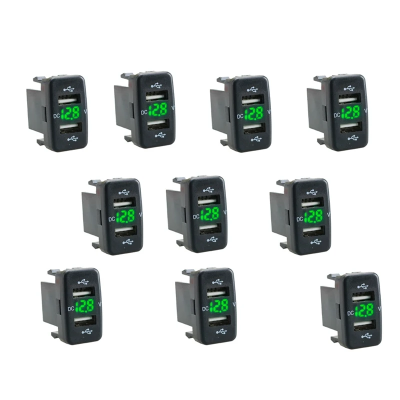 

10X Car Charger Socket Dual USB Port Charging Volt Display Adapter Fit For Toyota Green