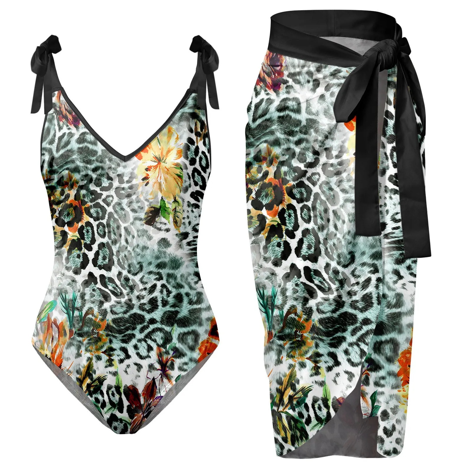 

Womens V Neck Flower Printed Swimsuit Apron Skirt Bikini Sets Shorts And Man Sexy Two Piece Swimsuit
