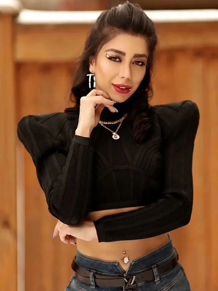 Женская короткая футболка в полоску облегающий Топ с длинным рукавом и высоким