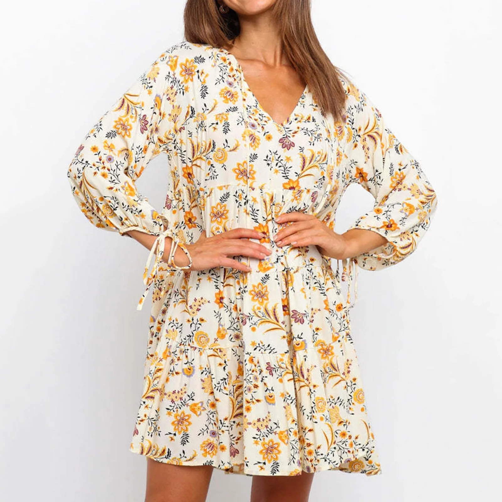 

Women's V Neck Flowy Dresses Loose Casual Long Sleeve Tunic Long Sleeve Dress Pockets Womens Tall Dress Tunic Valentines Dresses