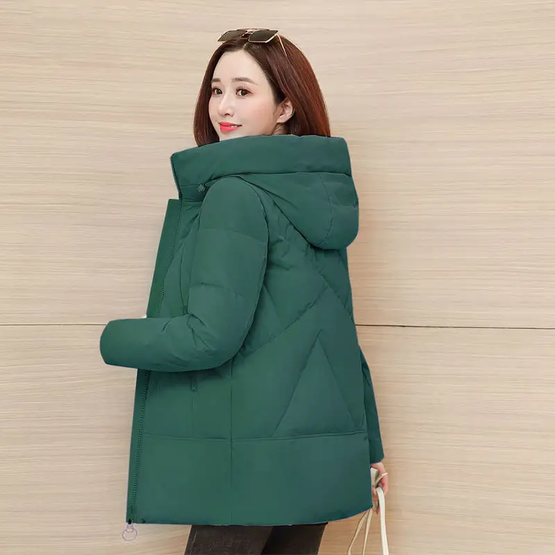 

2022 Winter Jacket Women Short Womens Parkas Thicken Outerwear Solid Hooded Coats Zipper Female Slim Cotton Padded Basic K139
