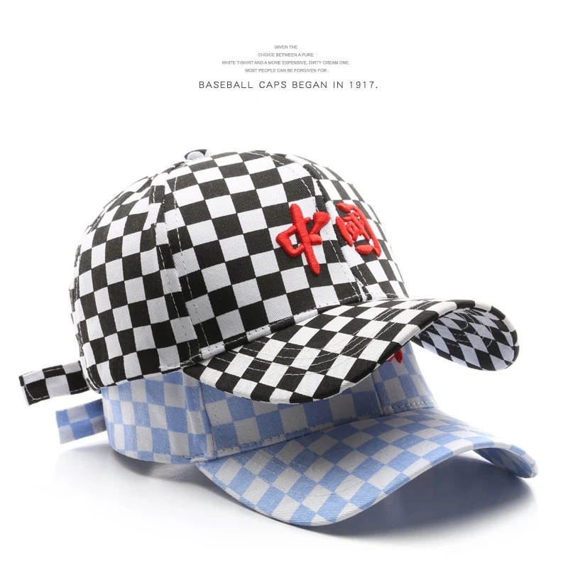 

Curved Eaves Women's Cap Chessboard Men's Fashion Cap Embroidery Letters Caps for Men Chinese Style Outdoor Hat Personality Male