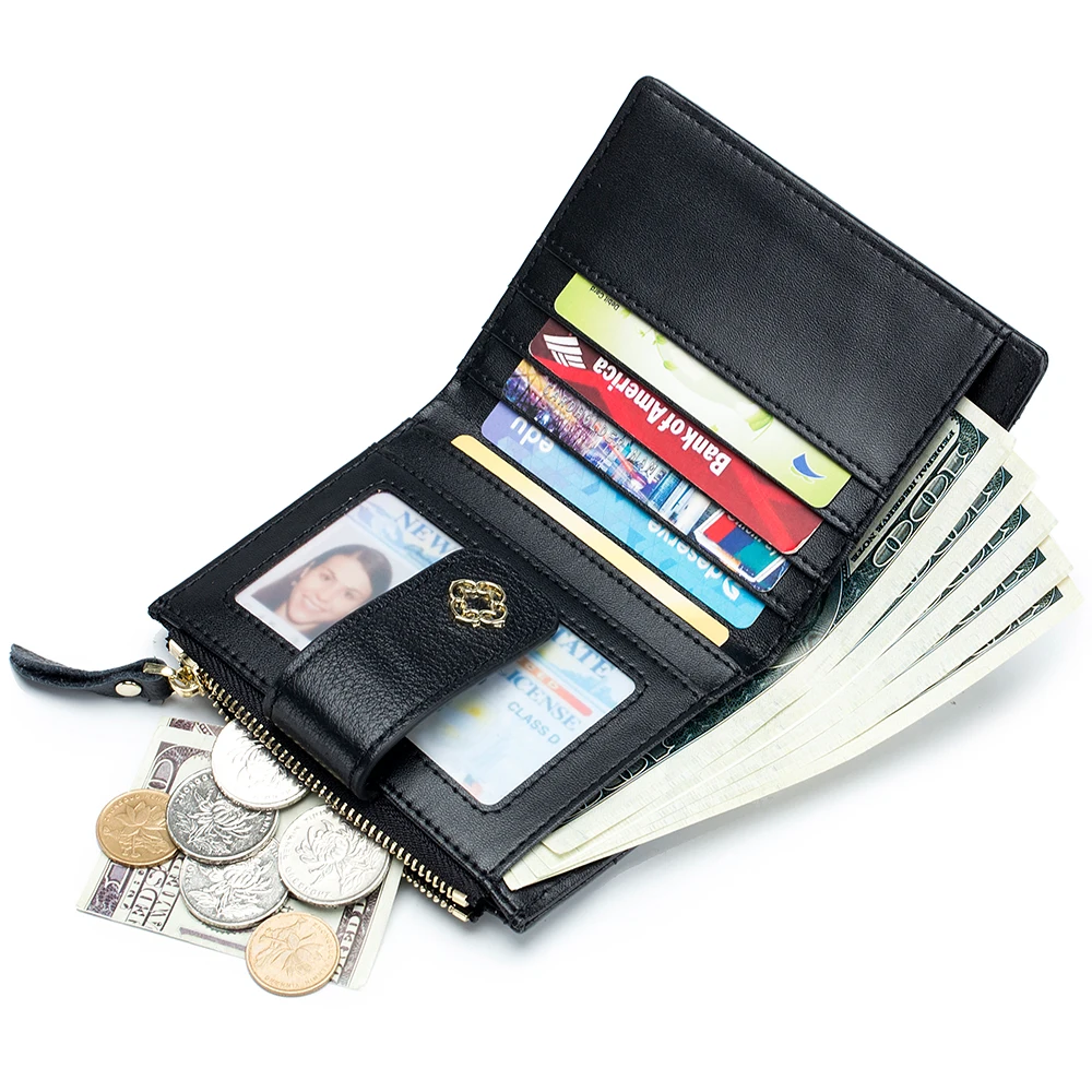 Женский короткий кошелек из натуральной кожи с застежкой держатель для