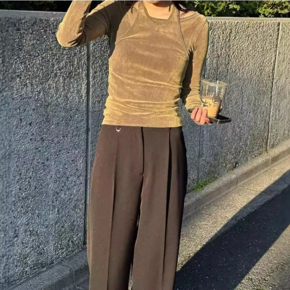 Повседневные винтажные комплекты Kuzuwata с круглым вырезом и длинным рукавом