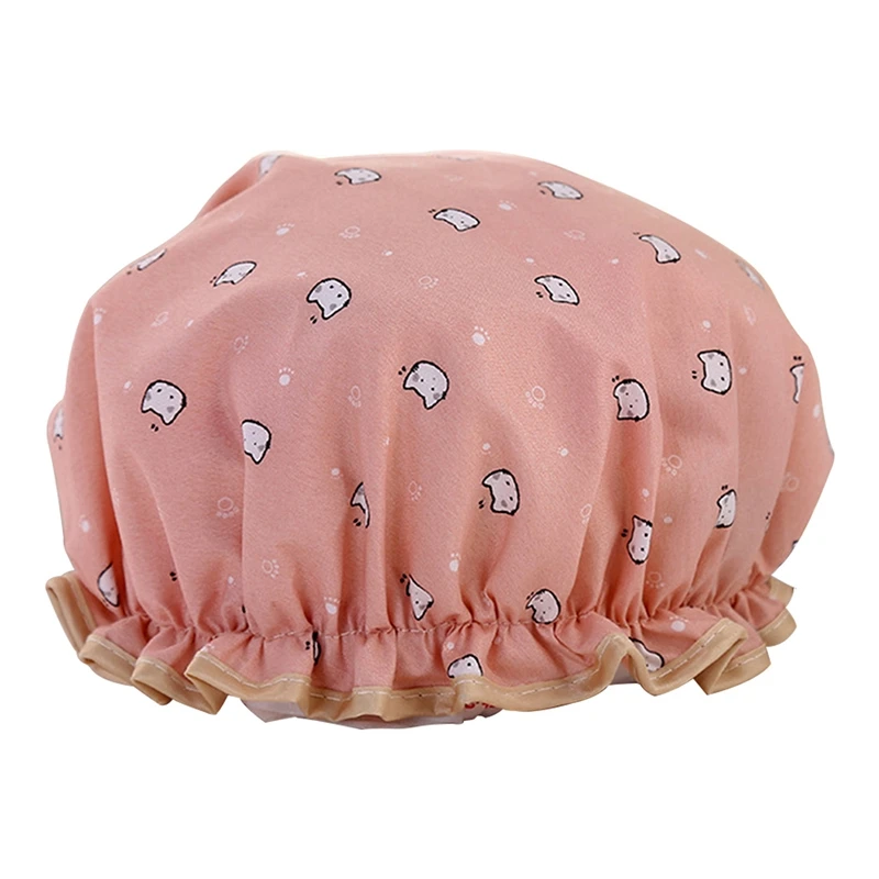 

Shower Cap Hat Double-Layer Household Bathroom Accessories Elastic Reusable Bathroom Adult Cute Cat Printed Cartoon