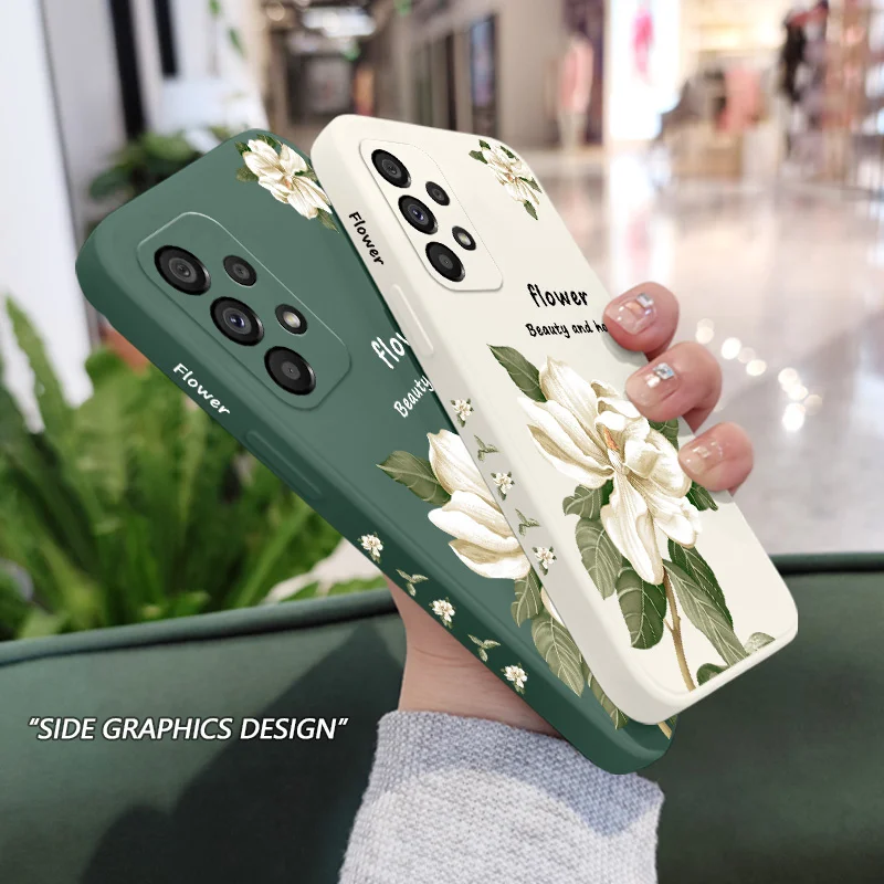 Чехол с цветами магнолии для Samsung Galaxy A73 A53 A33 A23 A13 A03 A72 A52 A52S A32 A22 A12 A02 A02S A71 A51 A31 A21S 4G 5G