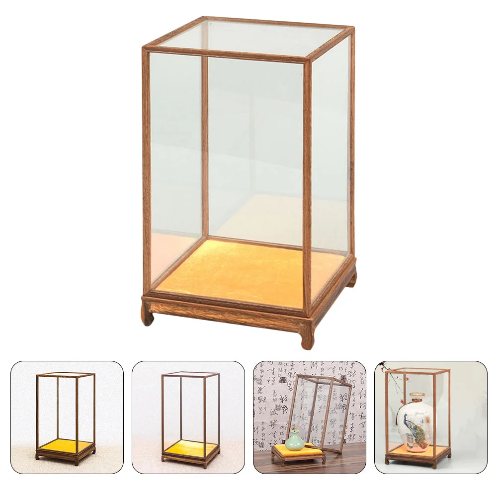 

Wood Carving Glass Cover Box Desktop Display Case Crystal Shelf Household Clear Jewelry Organizer Figurine