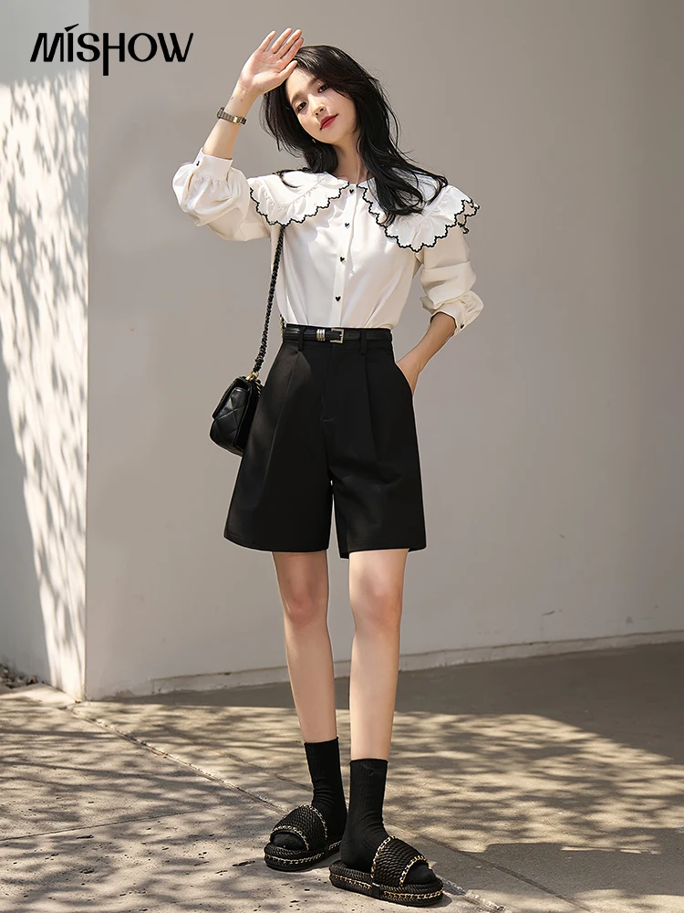 MISHOW Suit Shorts for Women 2023 Summer High Waist Solid Pockets Casual Wide Legs Short Pants Streetwear Office Lady MXC15K0031