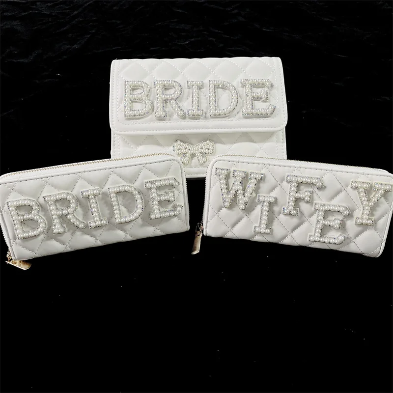 

Wifey Bridal Fashion Pearl Chain Bag Bridal Shower Wedding Engagement Honeymoon Trip Bachelorette Hen Party Decoration Gift
