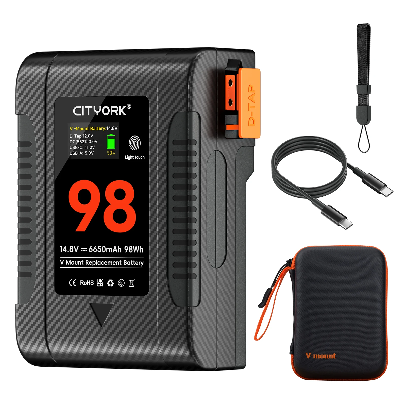 Аккумулятор V-Lock BP-98 V-Mount BP с кабелем PD65W Type-C для видеокамеры Sony Broadcast Video Light Blackmagic