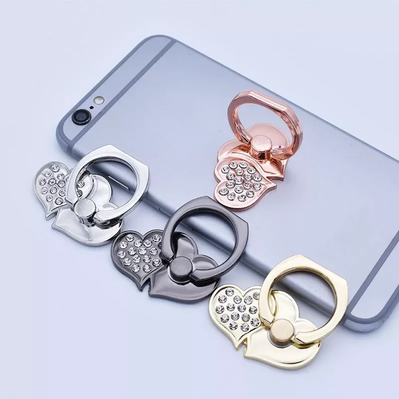 

Rotatable Mobile Phone Holder Women Girls Fashion Love Heart Rhinestone Finger Ring Buckle Phone Bracket Support Desktop Stand