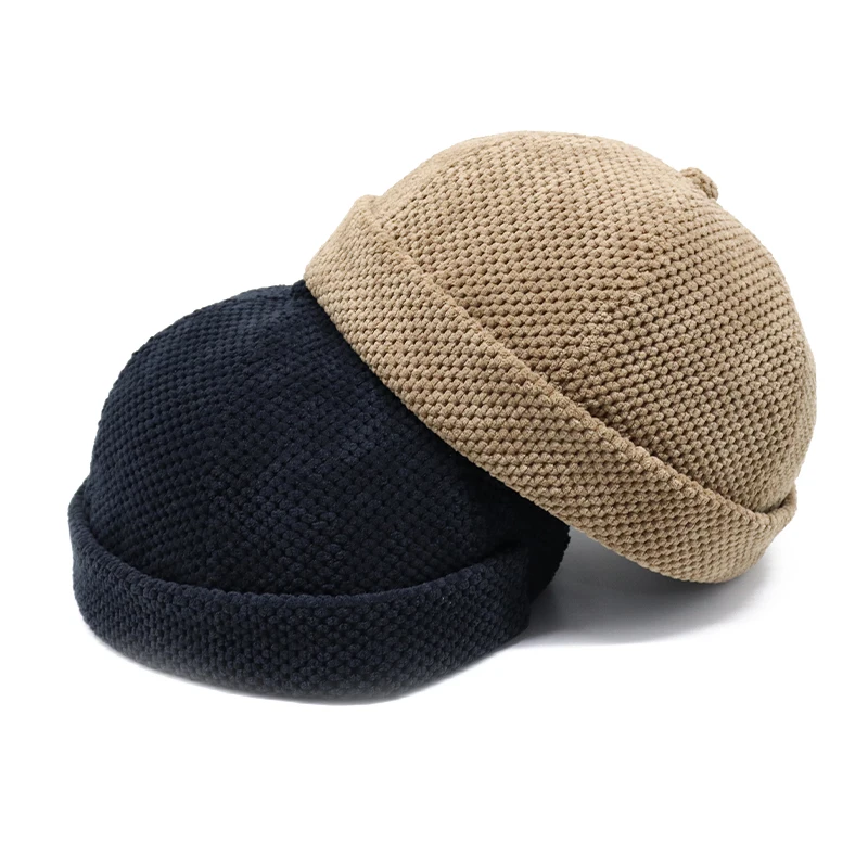 Brand Men's Brimless Docker Hat Spring Atutumn Knitted Beanie Cap Rolled Cuff Harbour Hats Sailor Fisherman Landlord Hat