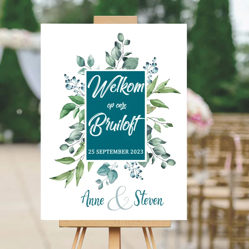 

green leaves Welcome TO our wedding Banquet Welcome Sign Party Guide Sign Engagement BITHDAY Party Guide Design 1pc canvas