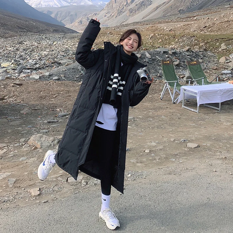 Long  Knee-High To Ankle Down Cotton Jacket Female Winter 2022 New Thickened Hat Loose Fried Street Cotton Clothes Cotton Jacket