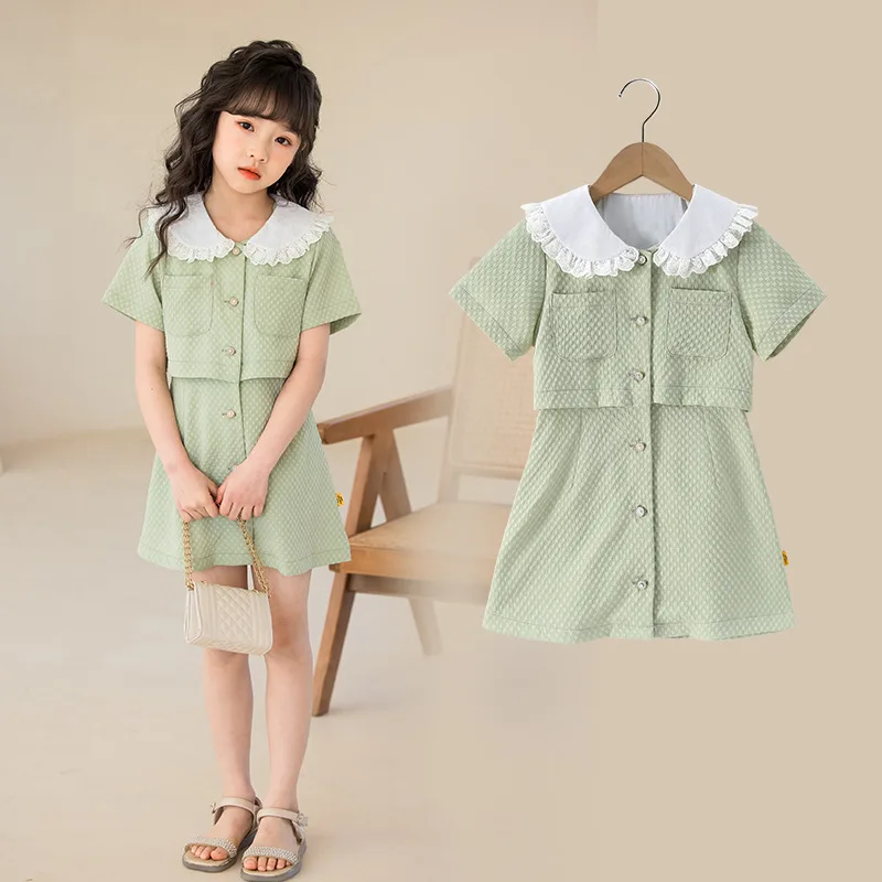 

7 8 9 10 11 12 13 14 Years Old Big Girl Baby Clothes Sets Summer Short Sleeve Tee Tops+Bottoms Skirt 2pcs Outfits Clothing Suits