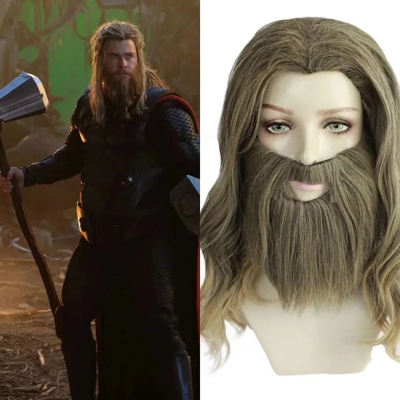 

Super Hero Thor Cosplay Wig Weapon Hammer Lightning Brown Beard Wig Hair Halloween Canrival Party Wigs Anime Cos Prop For Man
