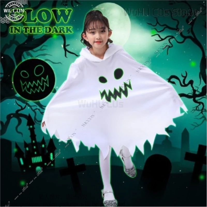 Новая детская накидка с белым призраком и гримасами для вечеринки на Хэллоуин