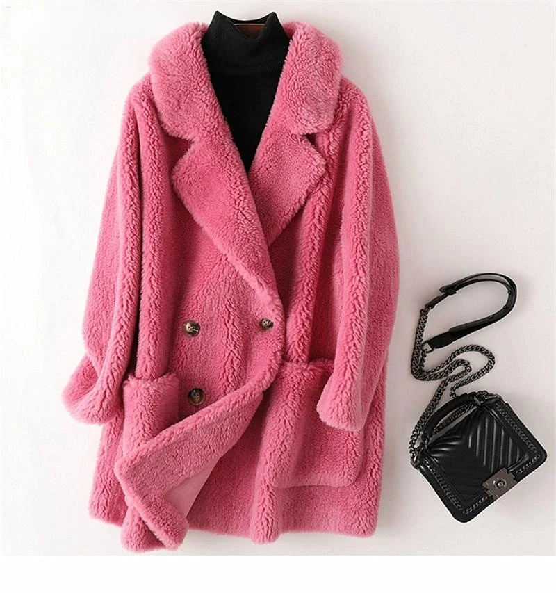 High Quality Real Fur Coat Australian Thick Warm Elegant Loose Large Size Long Outwear Winter Coat For Women Wool Coats enlarge